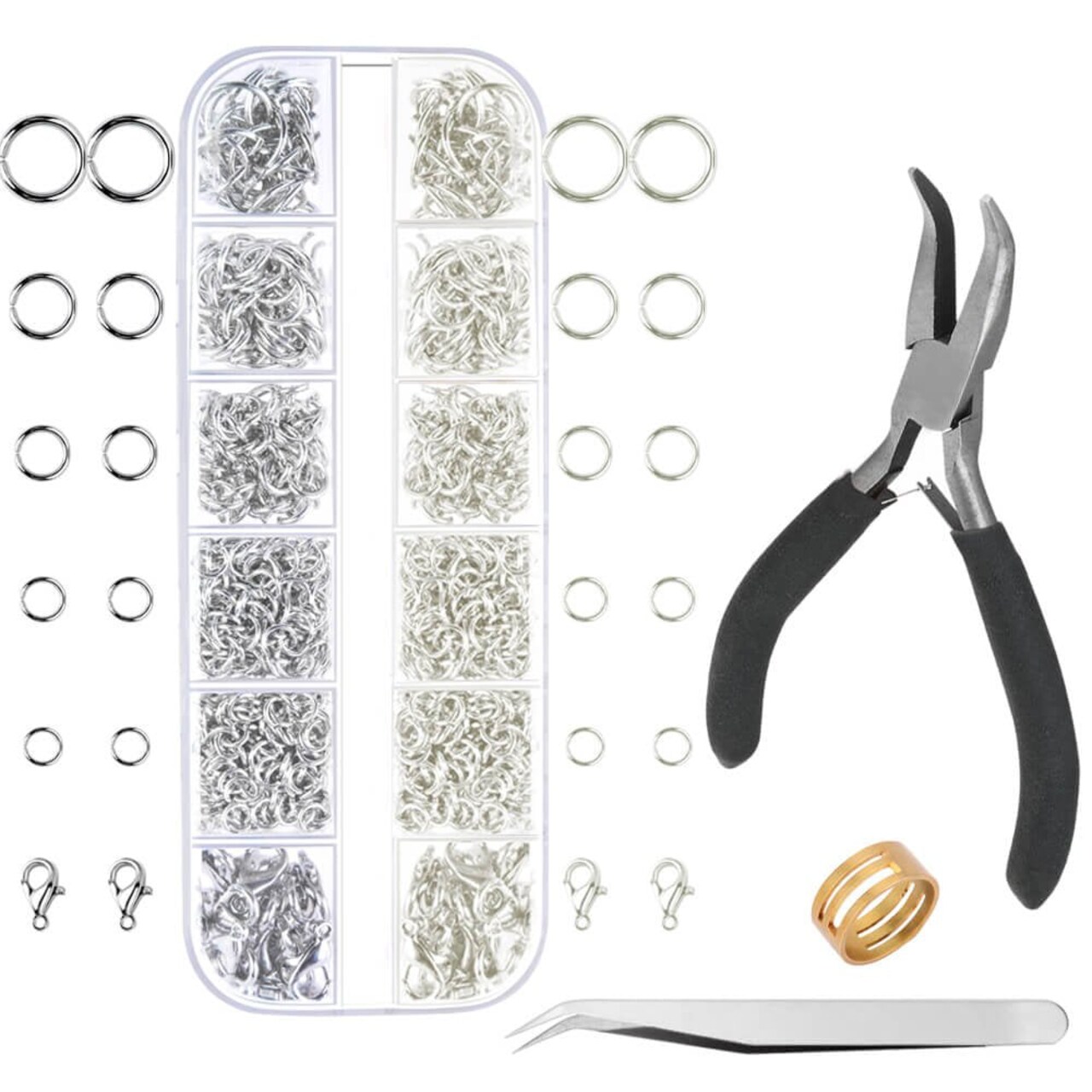 Jump Rings for Jewelry Making Supplies with Jump Ring Pliers (1200Pcs Dull Silver and Bright Silver)
